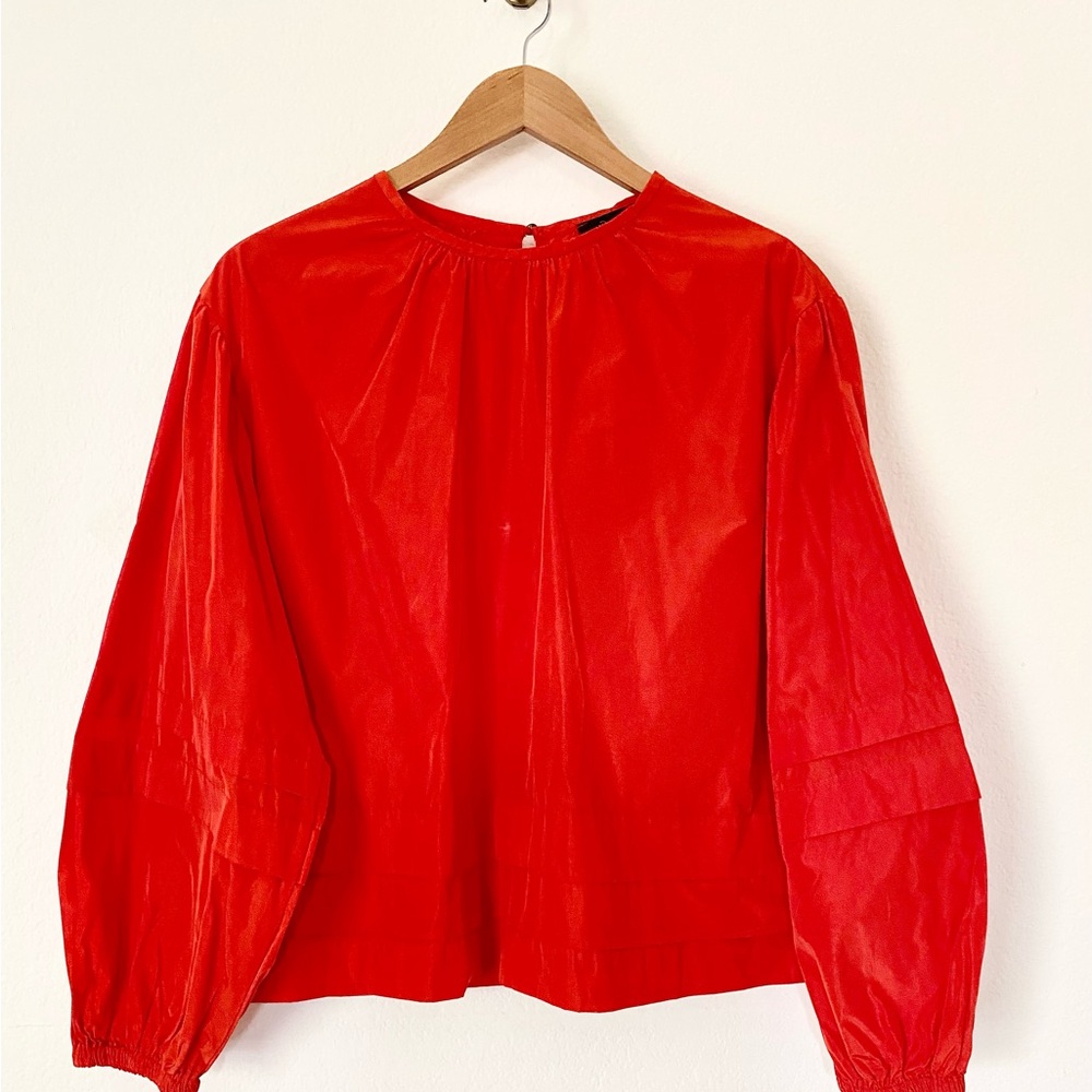 Anthropologie Ottod’Ame Red Satin Balloon Sleeve Top